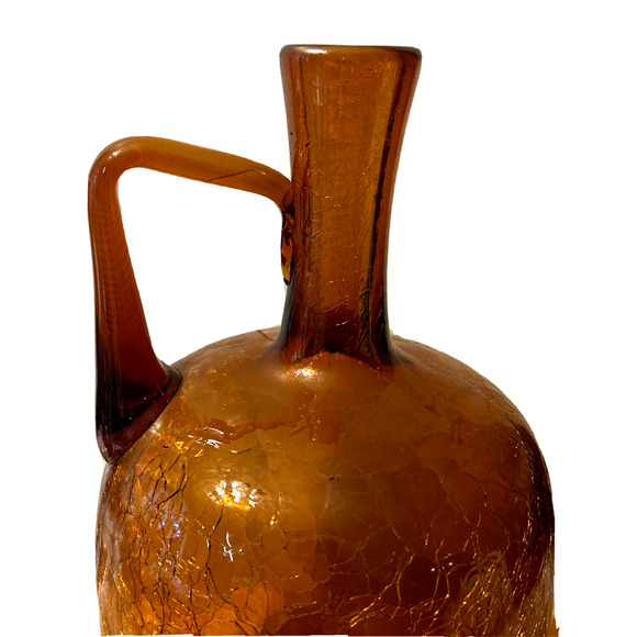 Vintage Blenko Hand Blown Crackle Glass 6526 Jug Amber Honey Joel Myers MCM - Picture 3 of 7